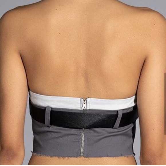 Gray & Black Belted & Layered Crop Top - Picture 4 of 14
